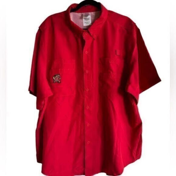 NWT University Maryland Terrapins UPF 50 Red Short Sleeve Button Shirt Size XL - Picture 1 of 5